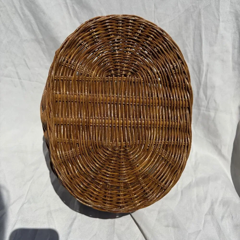 Vintage Wicker Boho Granny Farm House Well Made Garden Market Egg Basket Handle